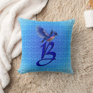 Monogramm Anfangsbuchstabe B Blaue Vogel Kissen