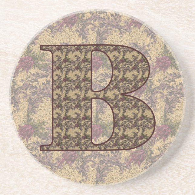 Monogramm Anfangsbuchstabe B Elegantes Vintage-Blu Sandstein Untersetzer (Vorne)