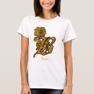 Monogramm Anfangsbuchstabe B Gold-Pfingstrose Pers T-Shirt