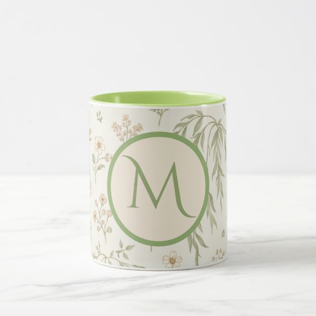 Monogramm-Anfangsbuchstabe Boho Weide & Erdbeeren  Tasse (Zentrum)
