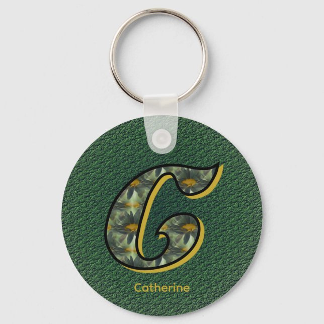 Monogramm Anfangsbuchstabe C Gänseblümchen Kunst P Schlüsselanhänger (Vorderseite)