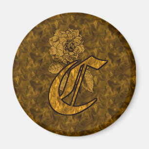 Monogramm Anfangsbuchstabe C Gold-Pfingstrose-Blum Magnet
