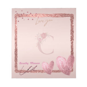 Monogramm Anfangsbuchstabe C und Hübsche Rose Gold Notizblock