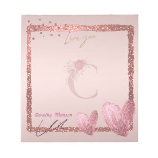 Monogramm Anfangsbuchstabe C und Hübsche Rose Gold Notizblock