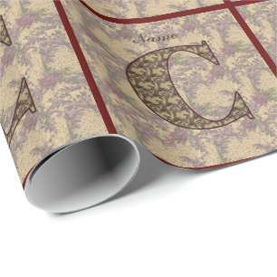 Monogramm Anfangsbuchstabe C Vintage-Blumenmuster  Geschenkpapier