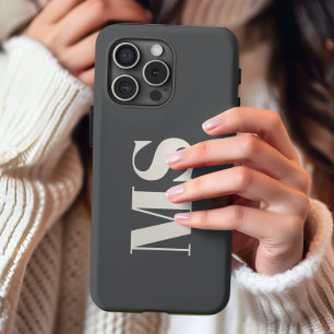 Monogramm-Anfangsbuchstabe creme und grau iPhone 13 Pro Max Hülle