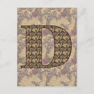 Monogramm Anfangsbuchstabe D Elegant Vintage Blume Postkarte