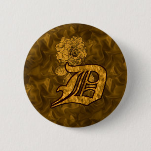 Monogramm Anfangsbuchstabe D Elegante Gold-Pfingst Button