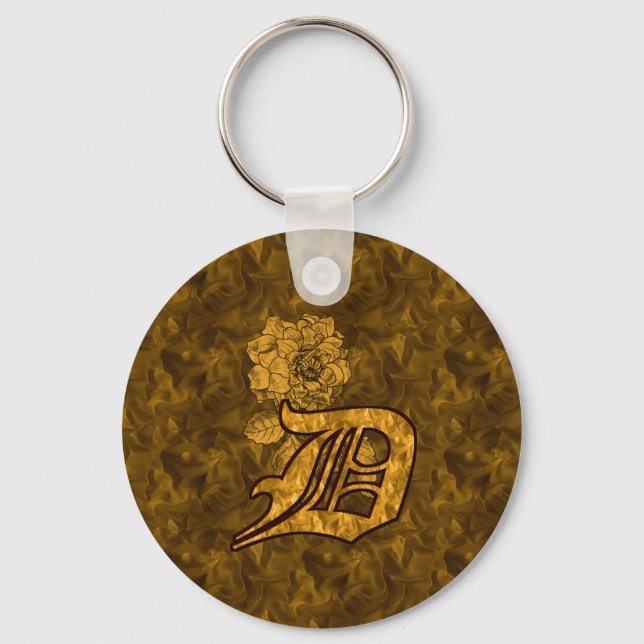 Monogramm Anfangsbuchstabe D Elegante Gold-Pfingst Schlüsselanhänger (Vorderseite)
