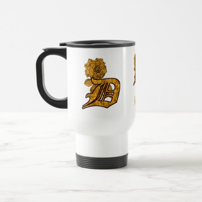 Monogramm Anfangsbuchstabe D Elegantes Gold Pfings Reisebecher (Links)