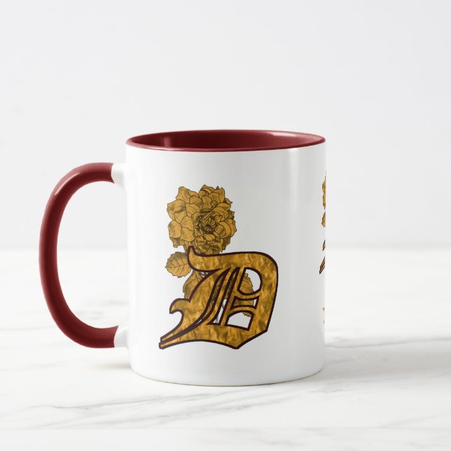 Monogramm Anfangsbuchstabe D Elegantes Gold Pfings Tasse (Links)