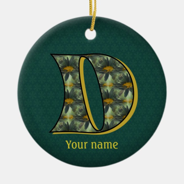 Monogramm Anfangsbuchstabe D Gänseblümchen Blumen  Keramik Ornament (Vorne)