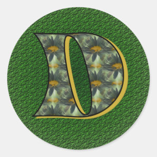 Monogramm Anfangsbuchstabe D Gänseblümchen Blumen Runder Aufkleber