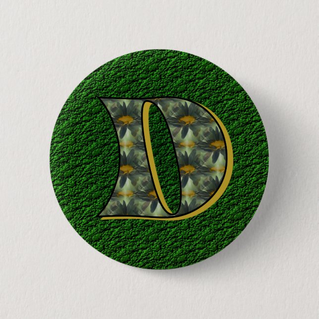 Monogramm Anfangsbuchstabe D Gänseblümchen Kunst Button (Vorderseite)