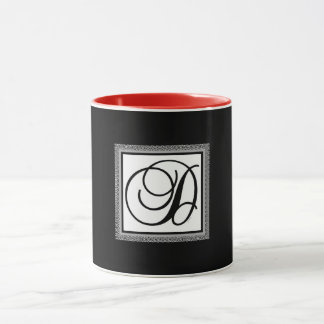 Monogramm Anfangsbuchstabe D Rot Innen Schwarz Auß Tasse