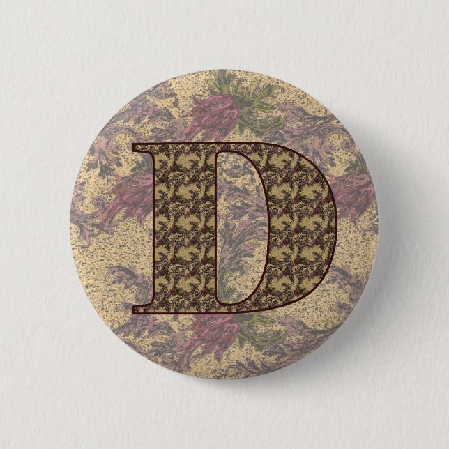 Monogramm Anfangsbuchstabe D Vintage-Blumen Button (Vorderseite)