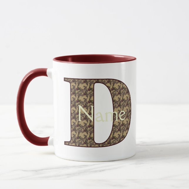 Monogramm Anfangsbuchstabe D Vintage-Blumen Person Tasse (Links)