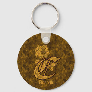 Monogramm Anfangsbuchstabe E Gold Pfingstrose Pers Schlüsselanhänger