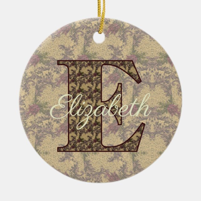 Monogramm Anfangsbuchstabe E Vintage-Blumenmuster  Keramik Ornament (Vorne)