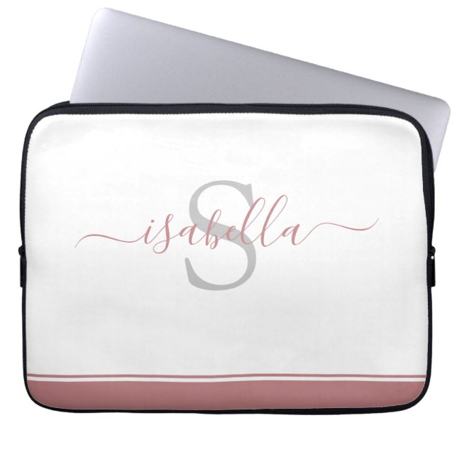 Monogramm-Anfangsbuchstabe Elegantes Skript Dusty  Laptopschutzhülle (Vorderseite)