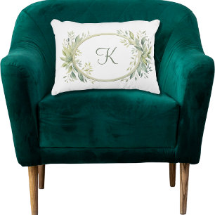 Monogramm Anfangsbuchstabe Eukalyptus Grün Dekokissen