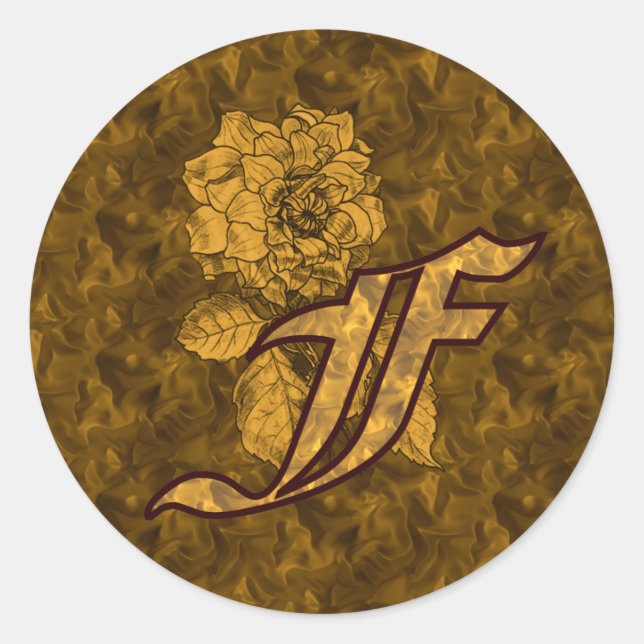 Monogramm Anfangsbuchstabe F Elegante Gold-Pfingst Runder Aufkleber (Vorderseite)