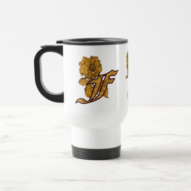 Monogramm Anfangsbuchstabe F Elegantes Gold Pfings Reisebecher (Links)