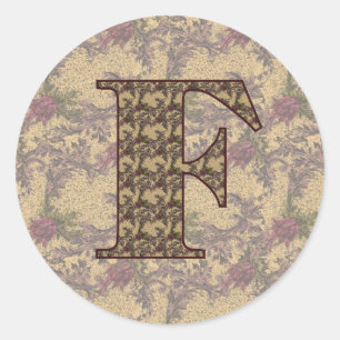 Monogramm Anfangsbuchstabe F Elegantes Vintage-Blu Runder Aufkleber