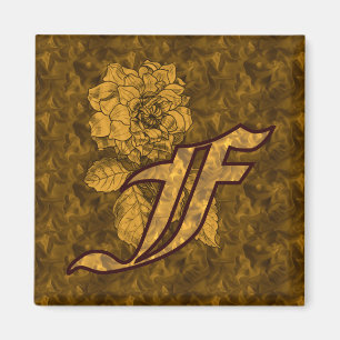 Monogramm Anfangsbuchstabe F Gold-Pfingstrose Eleg Magnet