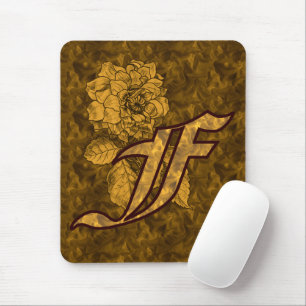 Monogramm Anfangsbuchstabe F Gold Pfingstrose Mousepad