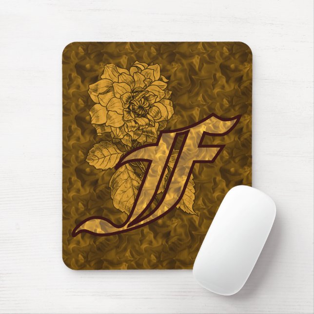 Monogramm Anfangsbuchstabe F Gold Pfingstrose  Mousepad (Mit Mouse)