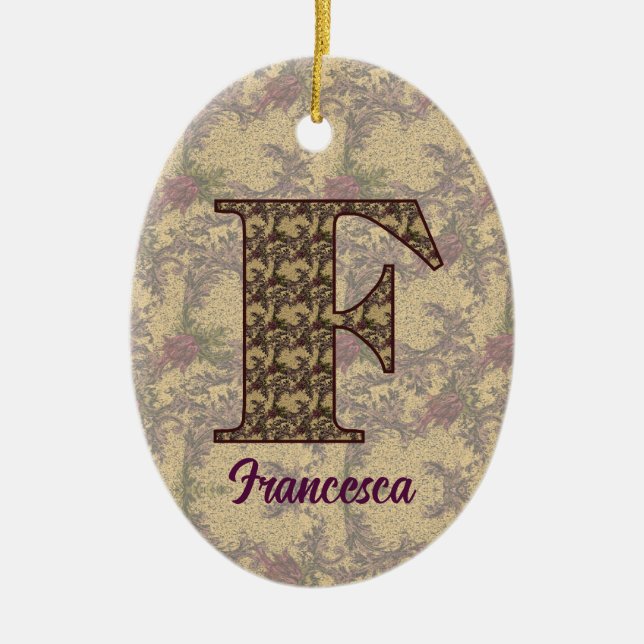 Monogramm Anfangsbuchstabe F Vintage-Blumenmuster  Keramik Ornament (Vorne)