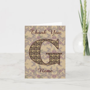 Monogramm Anfangsbuchstabe G Elegantes Vintage-Blu Dankeskarte