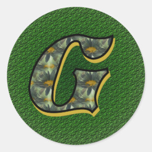 Monogramm Anfangsbuchstabe G Gänseblümchen Florale Runder Aufkleber