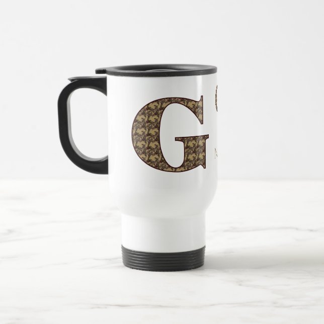 Monogramm Anfangsbuchstabe G Vintage-Blumenmuster  Reisebecher (Links)