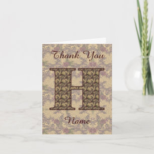 Monogramm Anfangsbuchstabe H Elegant Vintage Blume Dankeskarte