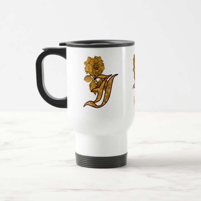 Monogramm Anfangsbuchstabe I Elegantes Gold Pfings Reisebecher (Links)