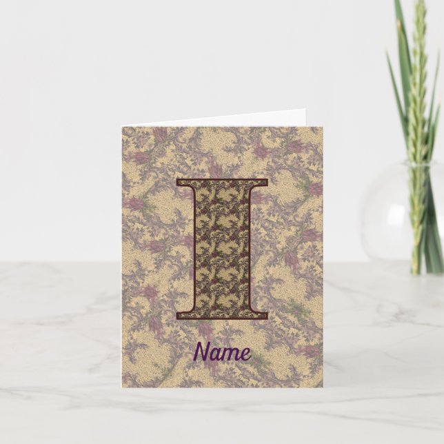Monogramm Anfangsbuchstabe I Vintage-Blumenmuster  (Vorderseite)