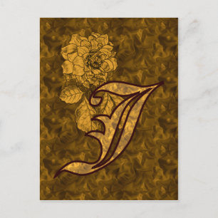 Monogramm Anfangsbuchstabe J Elegante goldene Pfin Postkarte