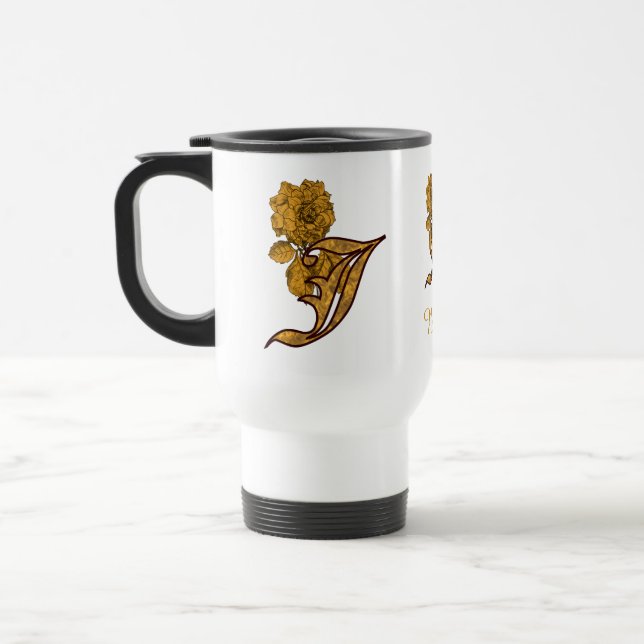 Monogramm Anfangsbuchstabe J Elegantes Gold Pfings Reisebecher (Links)