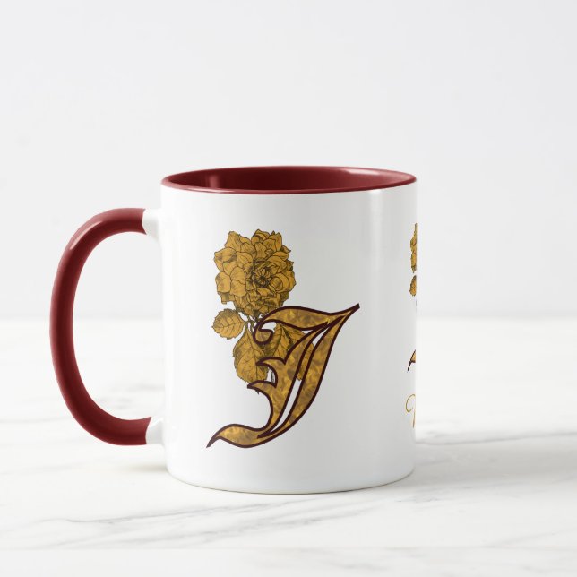 Monogramm Anfangsbuchstabe J Elegantes Gold Pfings Tasse (Links)