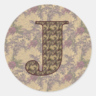 Monogramm Anfangsbuchstabe J Elegantes Vintage-Blu Runder Aufkleber