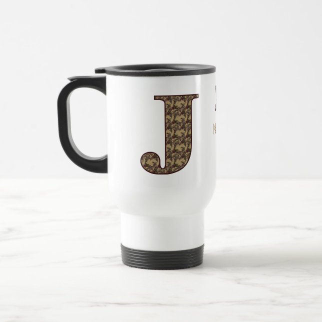 Monogramm Anfangsbuchstabe J Vintage-Blumenmuster  Reisebecher (Links)