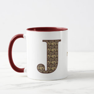 Monogramm Anfangsbuchstabe J Vintage-Blumenmuster  Tasse