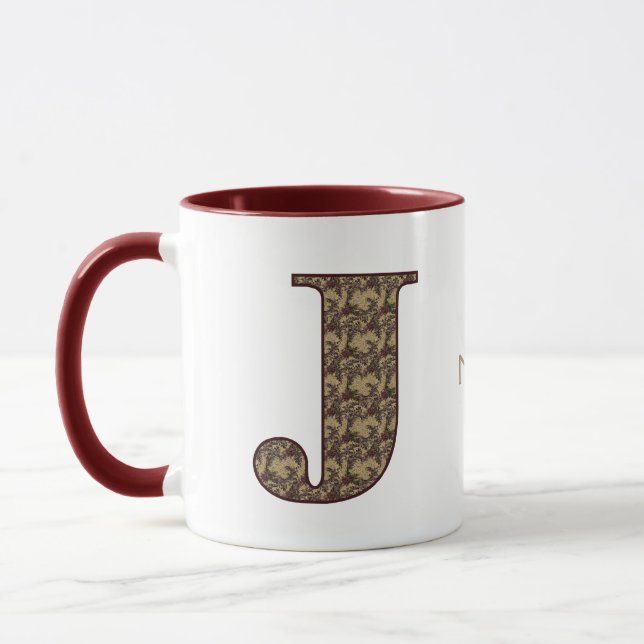 Monogramm Anfangsbuchstabe J Vintage-Blumenmuster  Tasse (Links)