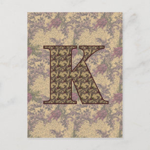 Monogramm Anfangsbuchstabe K Elegant Vintage Blume Postkarte