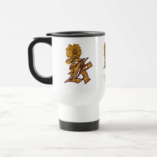Monogramm Anfangsbuchstabe K Elegantes Gold Pfings Reisebecher (Links)