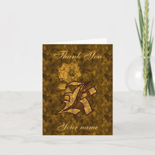 Monogramm Anfangsbuchstabe K Gold Satin Pfingstros Dankeskarte