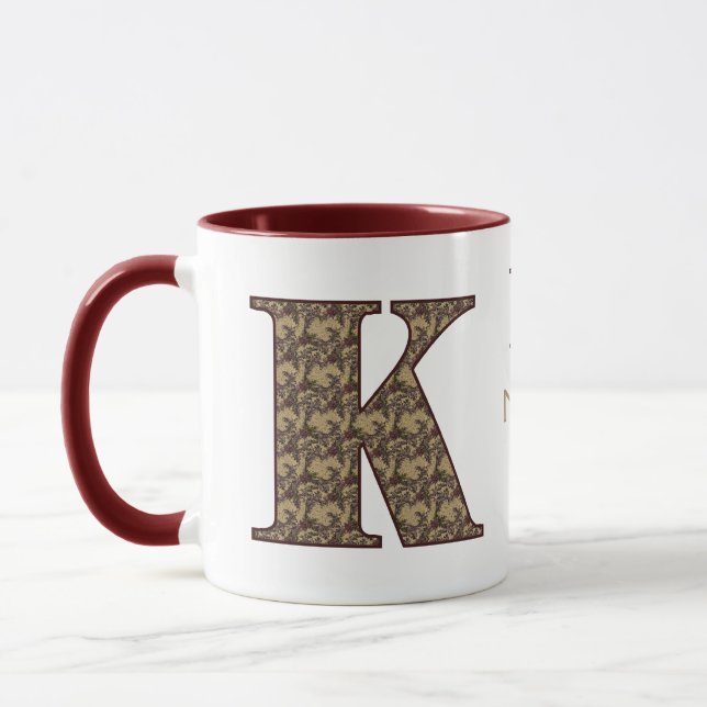 Monogramm Anfangsbuchstabe K Vintage-Blumenmuster  Tasse (Links)