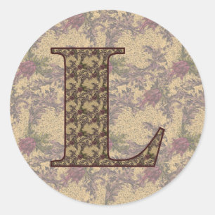 Monogramm Anfangsbuchstabe L Elegant Antik Floral Runder Aufkleber